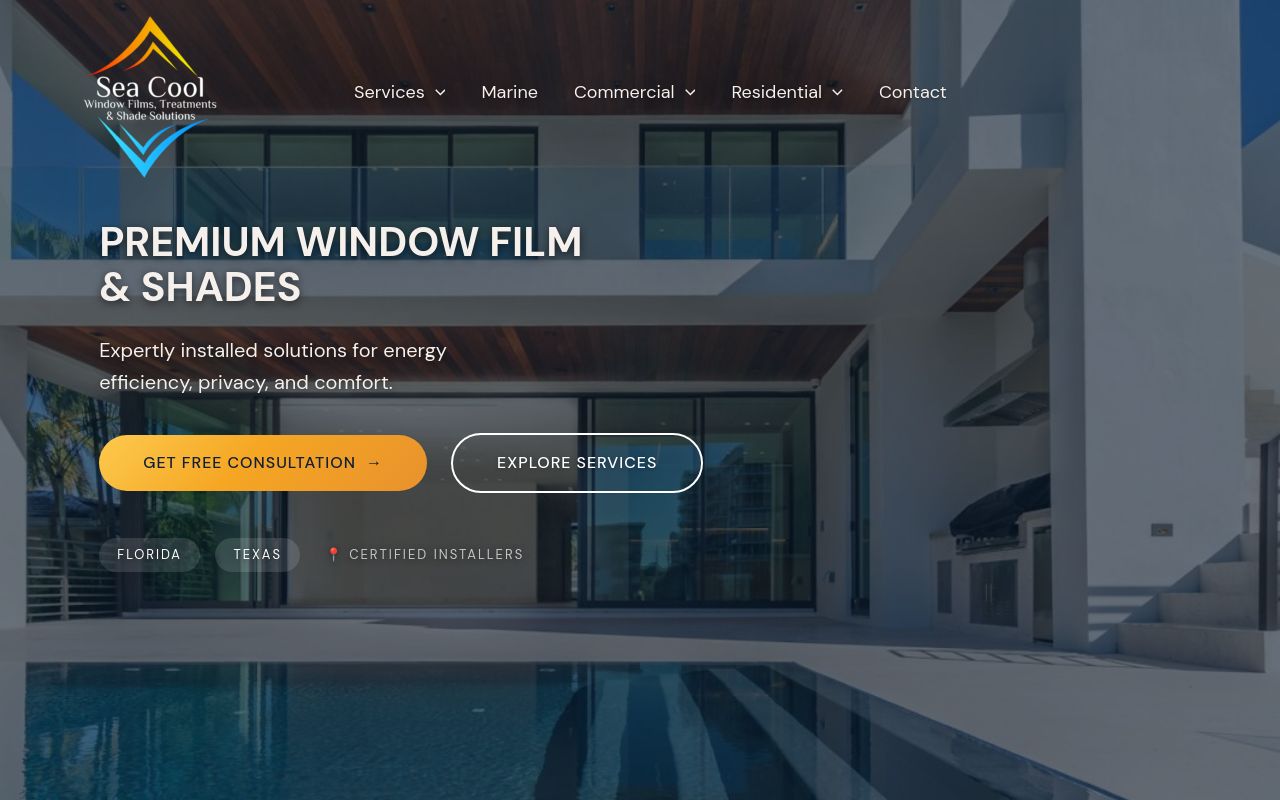 Homepage of Sea Cool Window Films's website