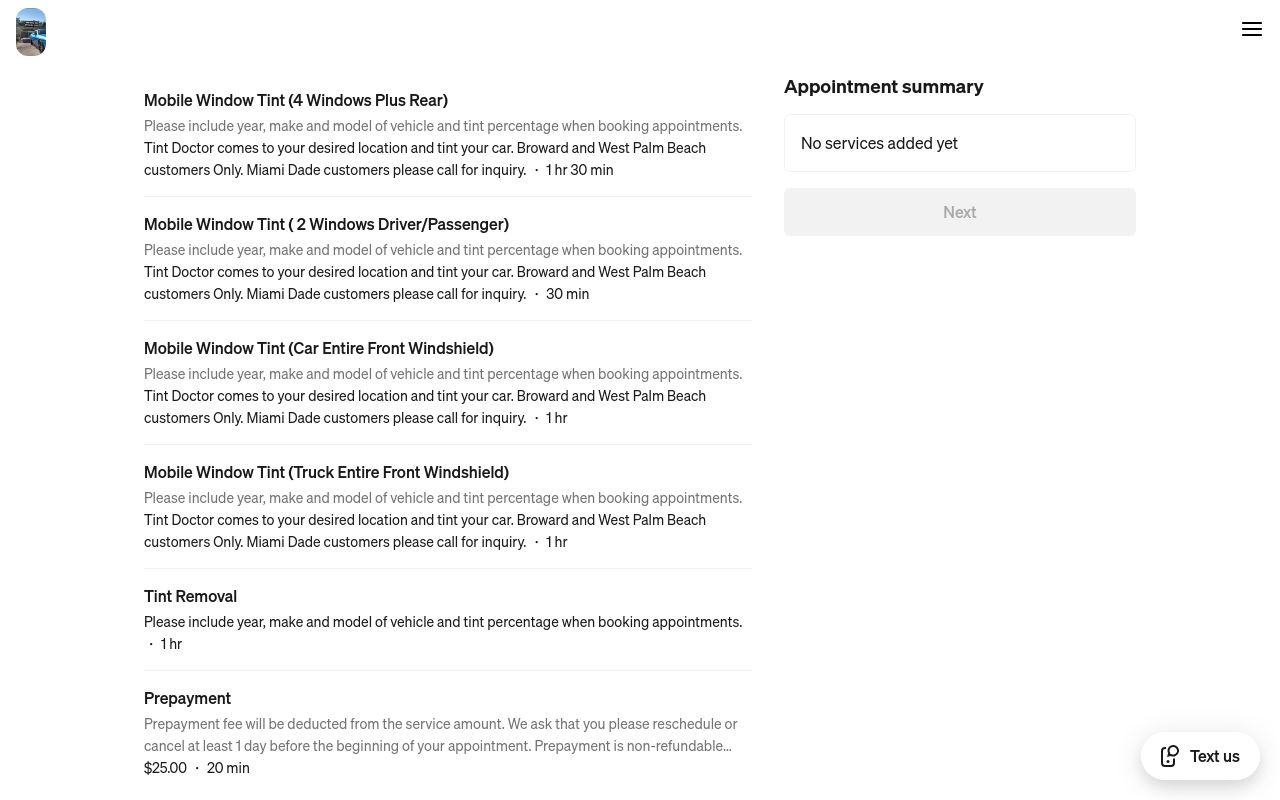Homepage of L. C. Window Tinting's website