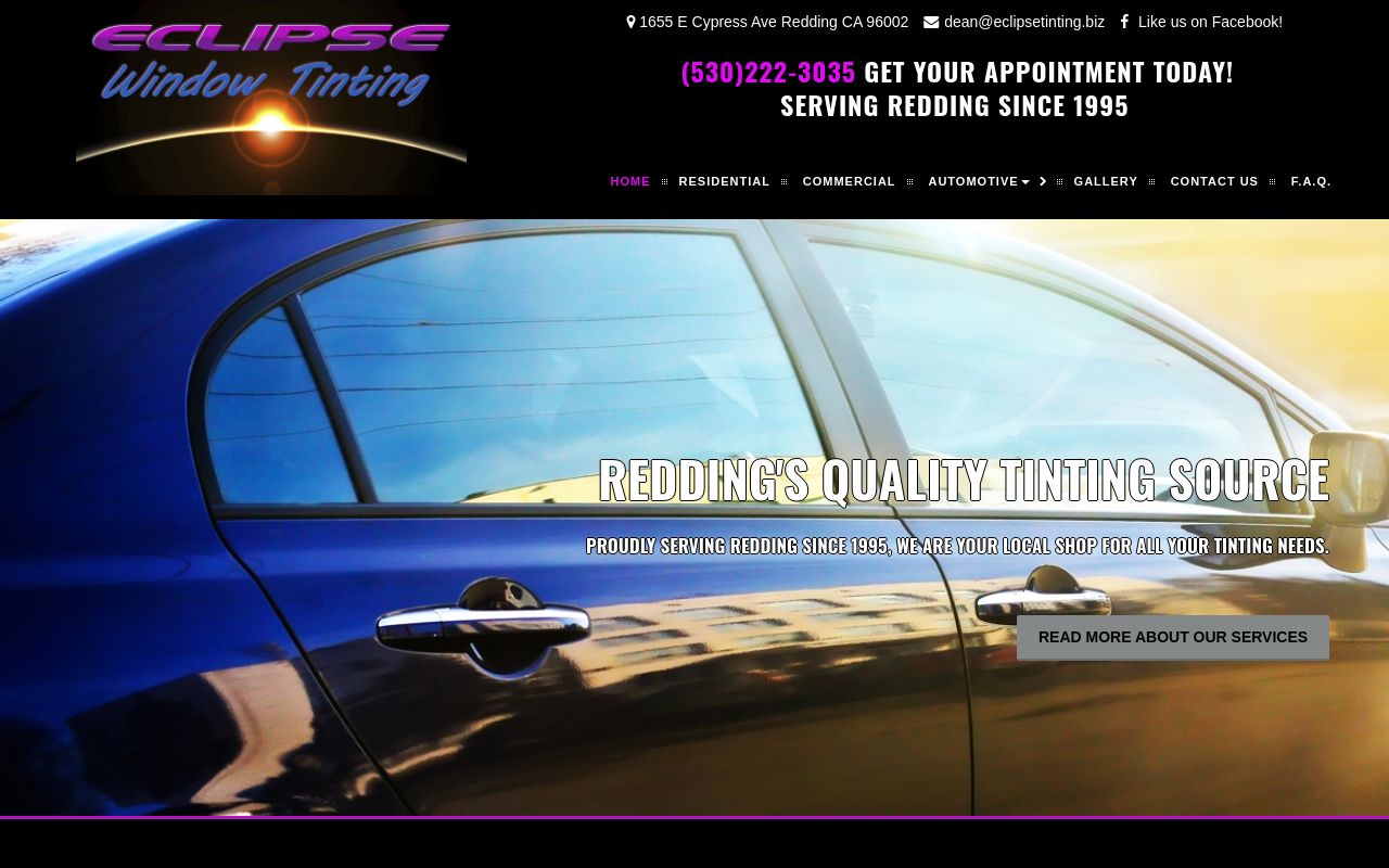 Homepage of Eclipse Window Tinting's website