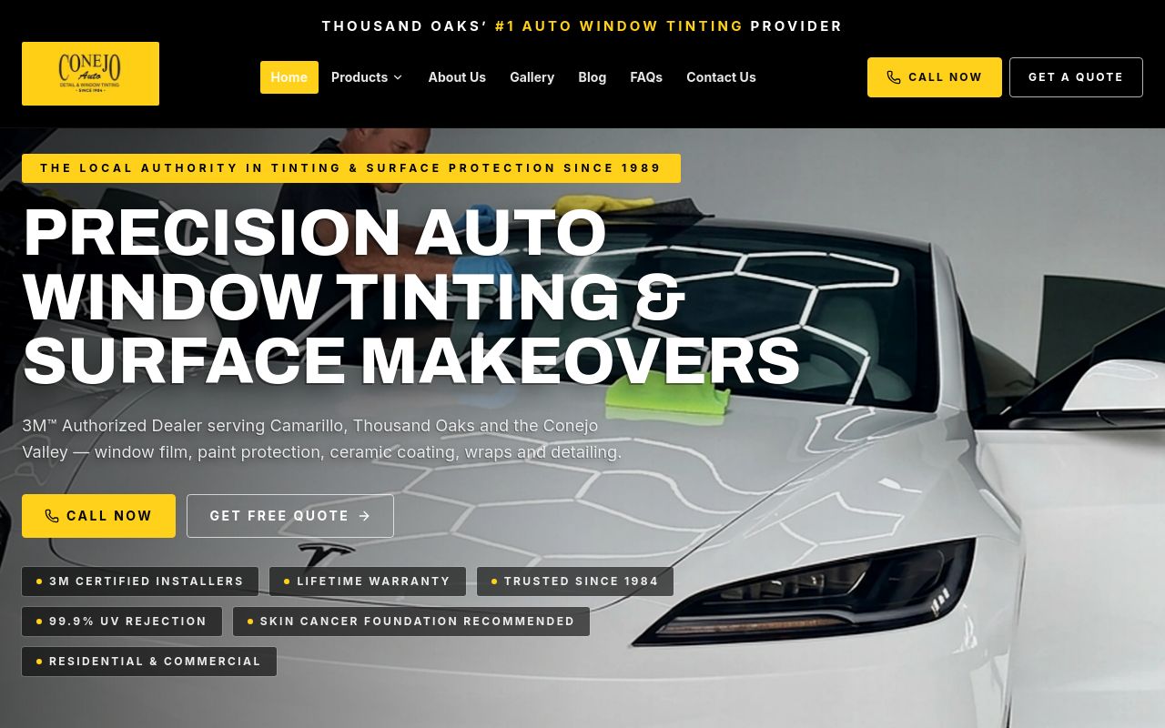 Homepage of Conejo Auto Detail & Window Tinting Thousand Oaks's website