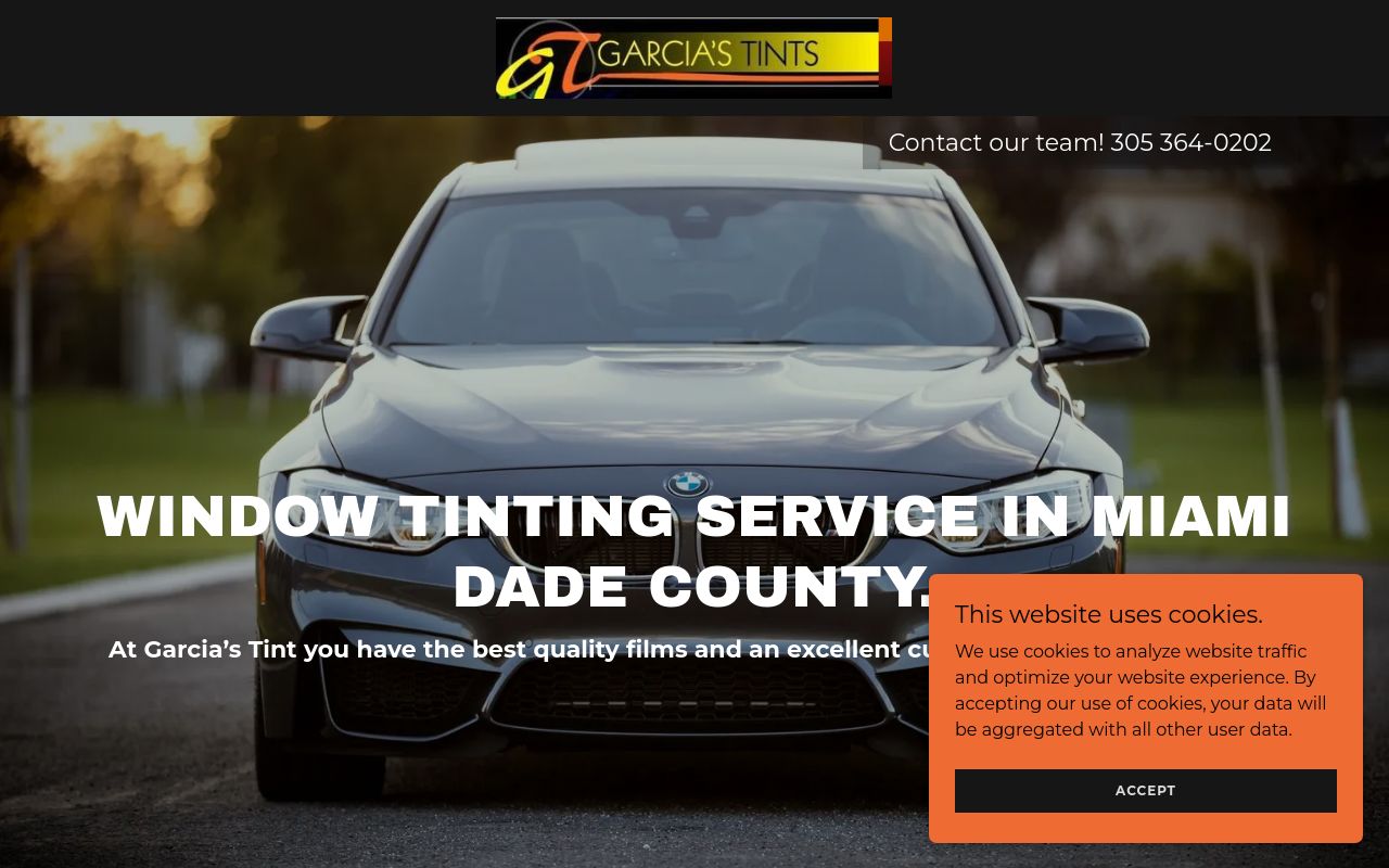Homepage of Garcia's Tints's website