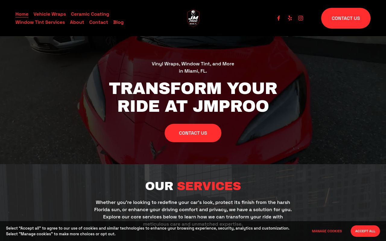 Homepage of Jmproo Window tints's website