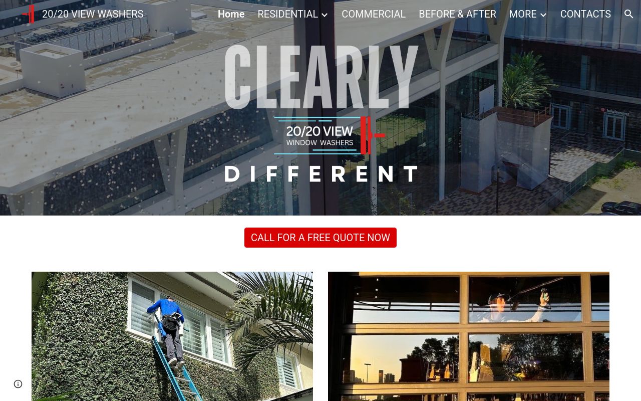 Homepage of 20/20 View Window Washers Miami's website