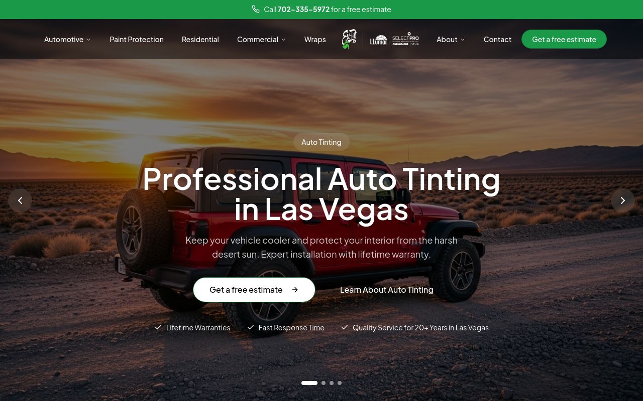 Homepage of Eco-Tint's website