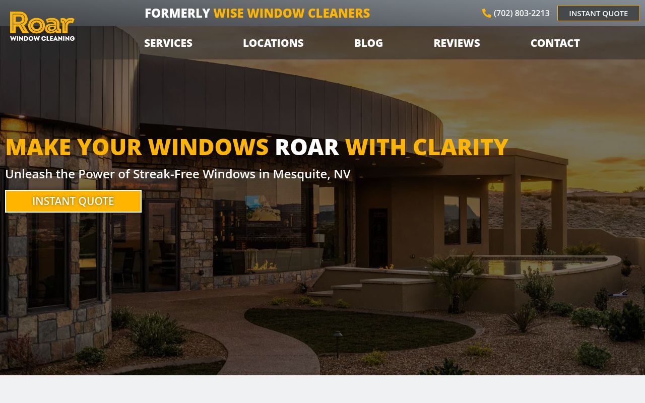 Homepage of Roar Window Cleaning's website