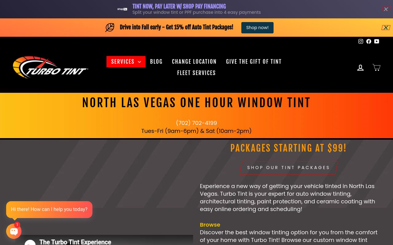 Homepage of Turbo Tint's website