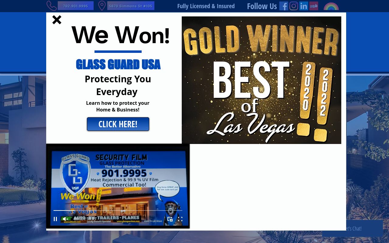 Homepage of Glass Guard USA's website