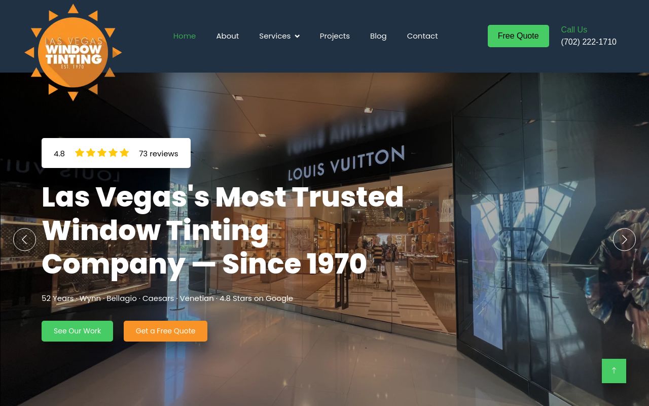 Homepage of Las Vegas Window Tinting's website