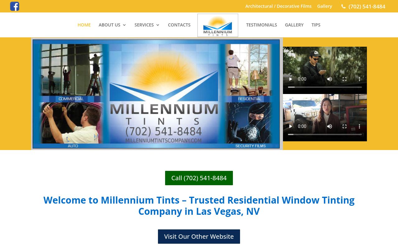Homepage of Millennium Tints - Auto, Commercial, Residential Window Tinting Service, 3M Authorized Dealer's website