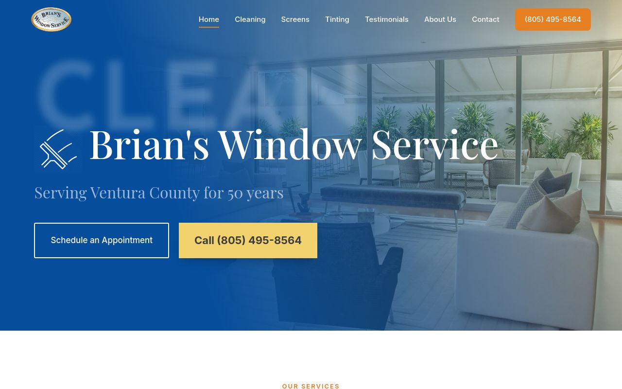 Homepage of Brian's Window Service's website