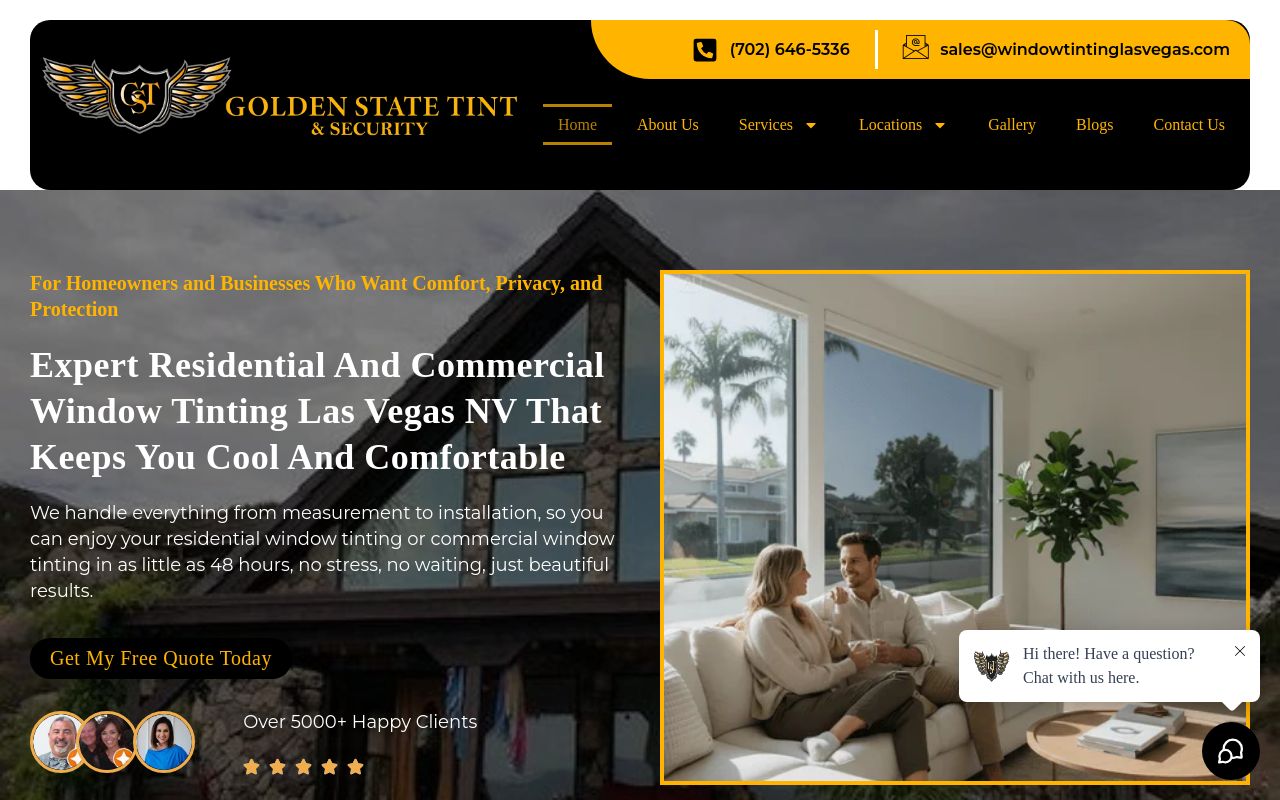 Homepage of Golden State Window Tinting | Residential & Commercial | Las Vegas's website