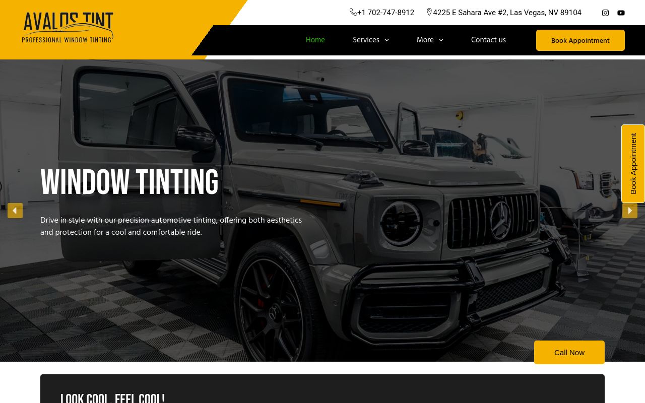 Homepage of Avalos Window Tint's website
