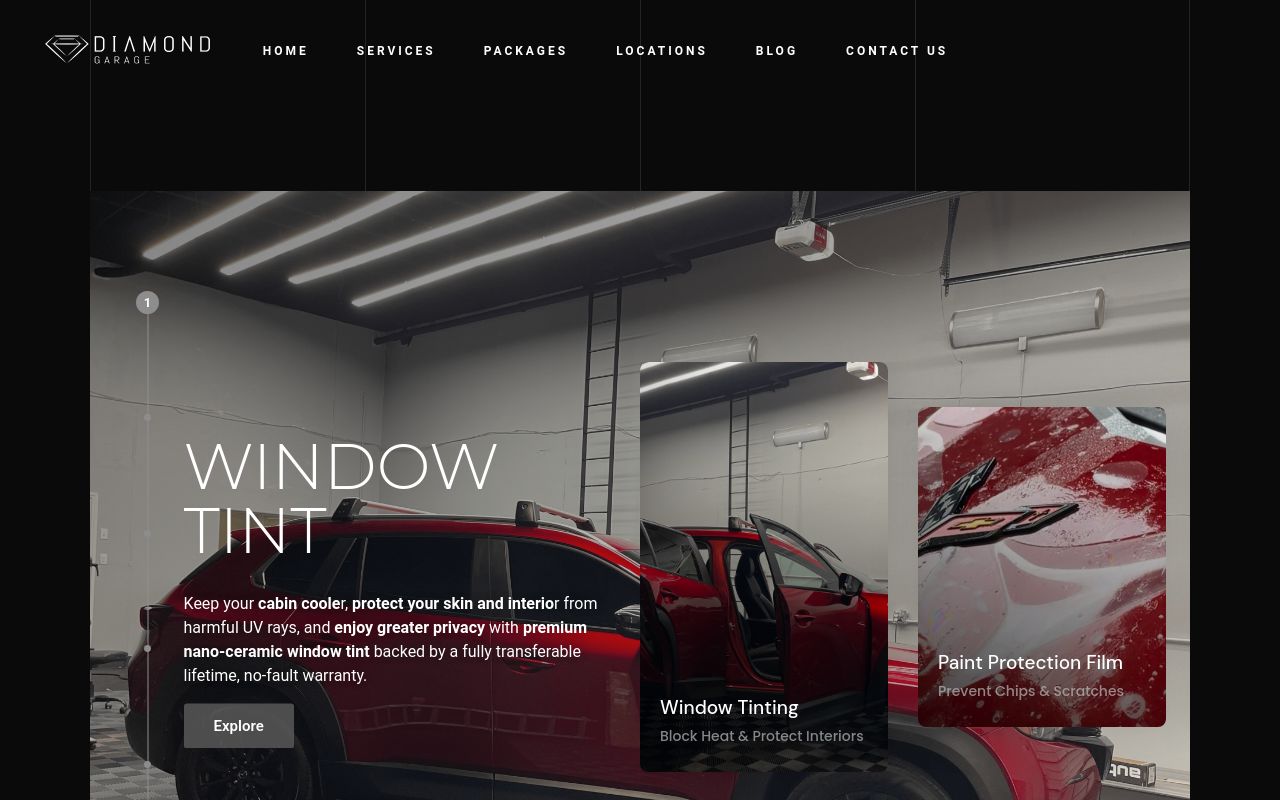 Homepage of Diamond Garage's website