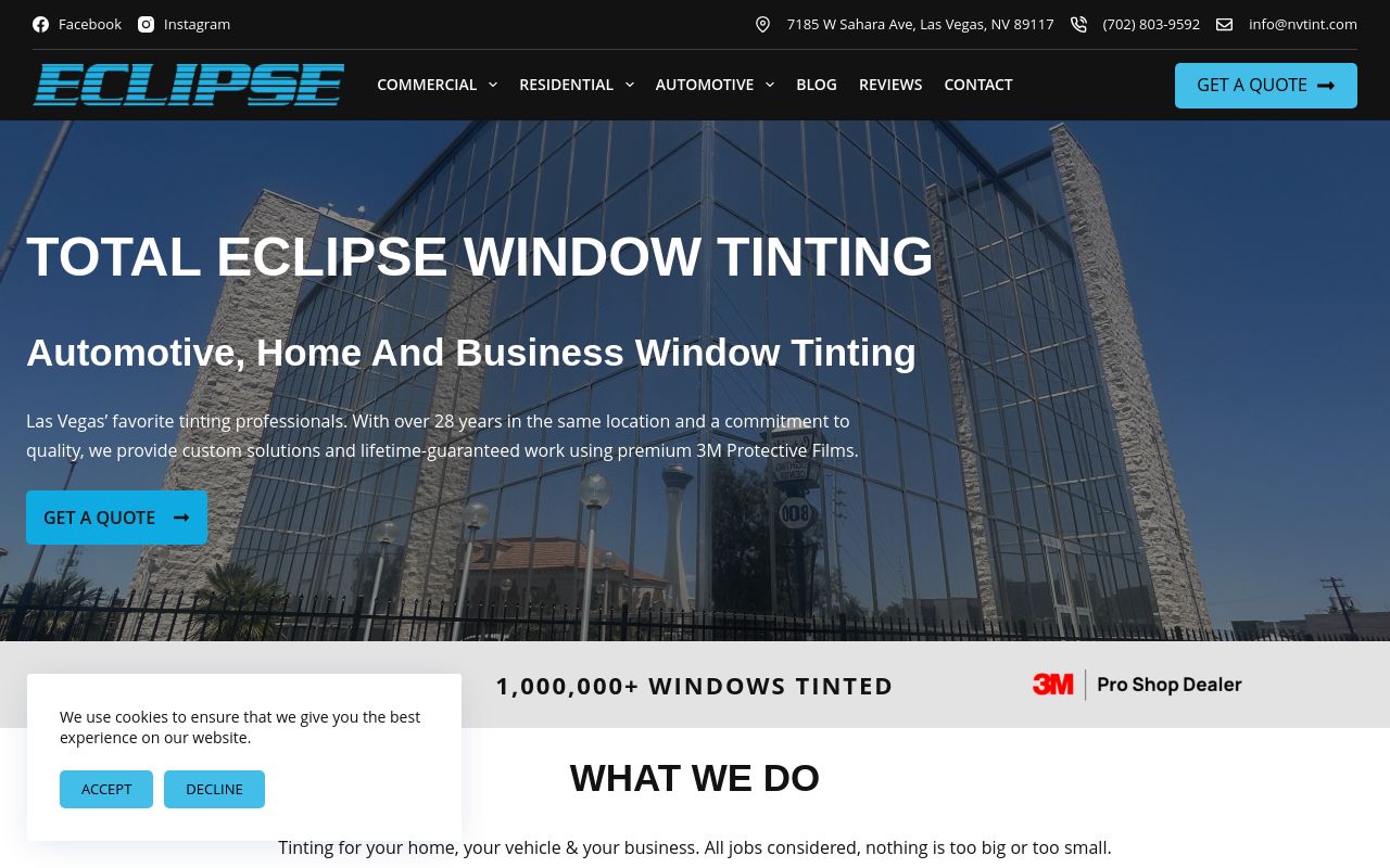 Homepage of Total Eclipse Window Tinting's website