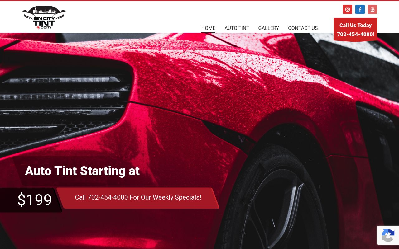 Homepage of Sin City Tint's website