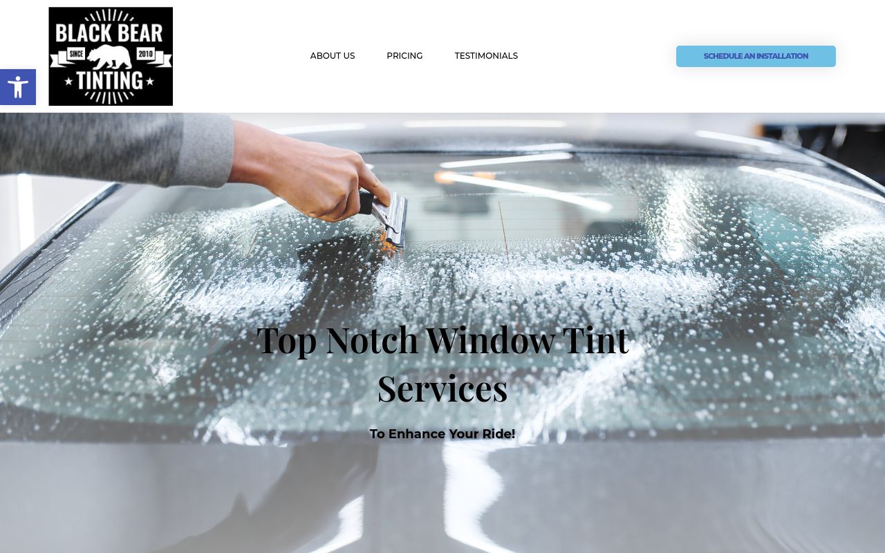Homepage of Black Bear Tinting's website