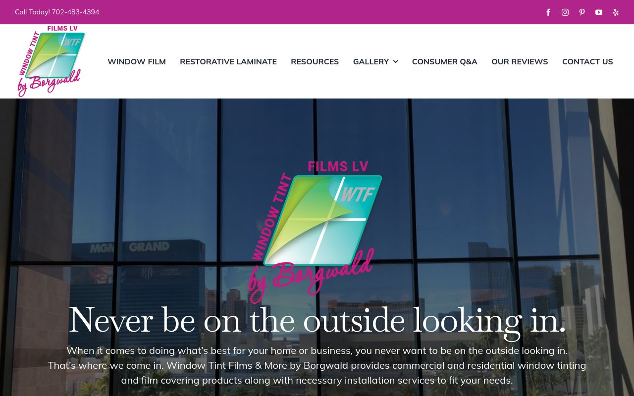 Homepage of Window Tint Films LV's website