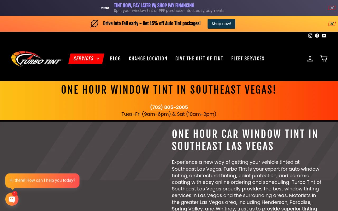 Homepage of Turbo Tint's website