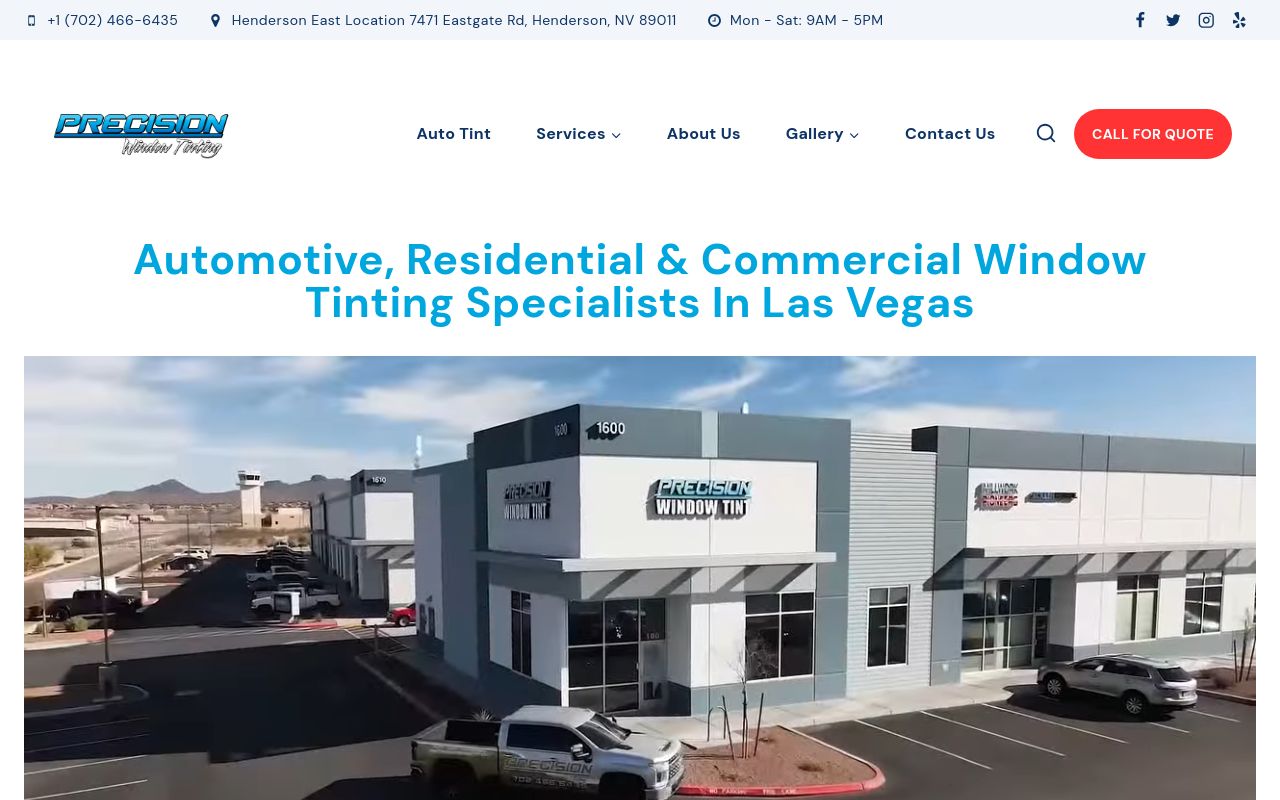 Homepage of Precision Window Tint's website