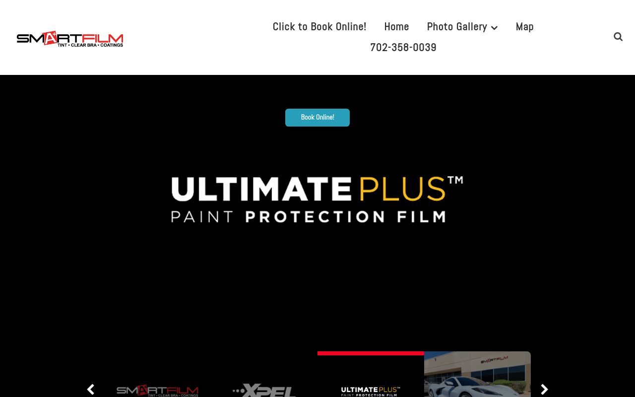 Homepage of SmartFilm Window Tinting's website