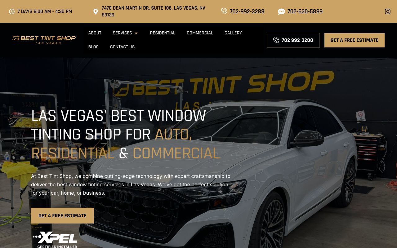 Homepage of Best Tint Shop Las Vegas's website