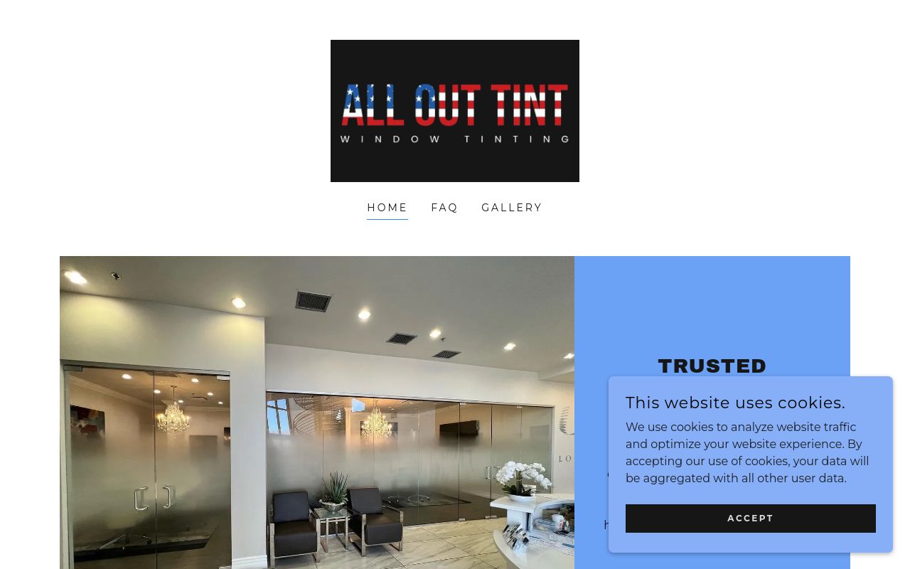 Homepage of All Out Tint's website