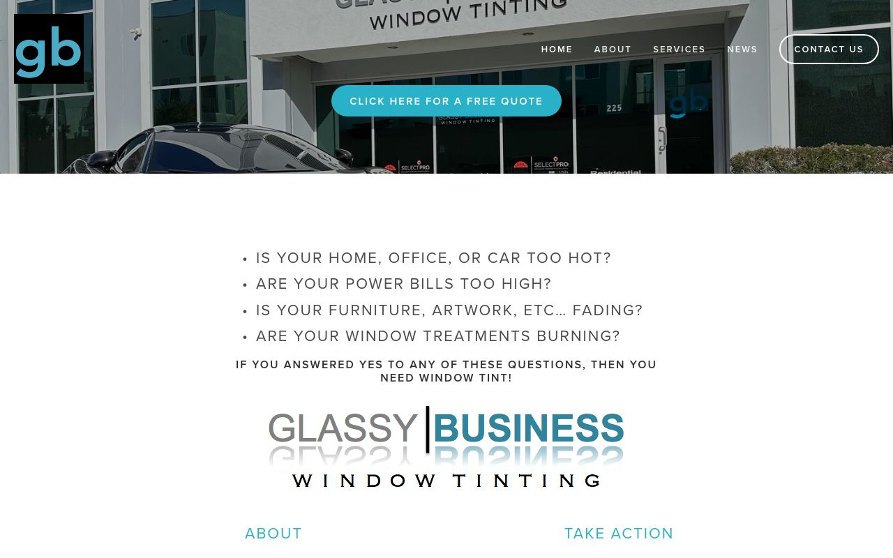 Homepage of Glassy Business's website