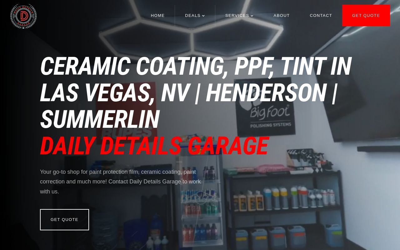 Homepage of Daily Details Garage - Ceramic Coating, PPF, Window Tint's website