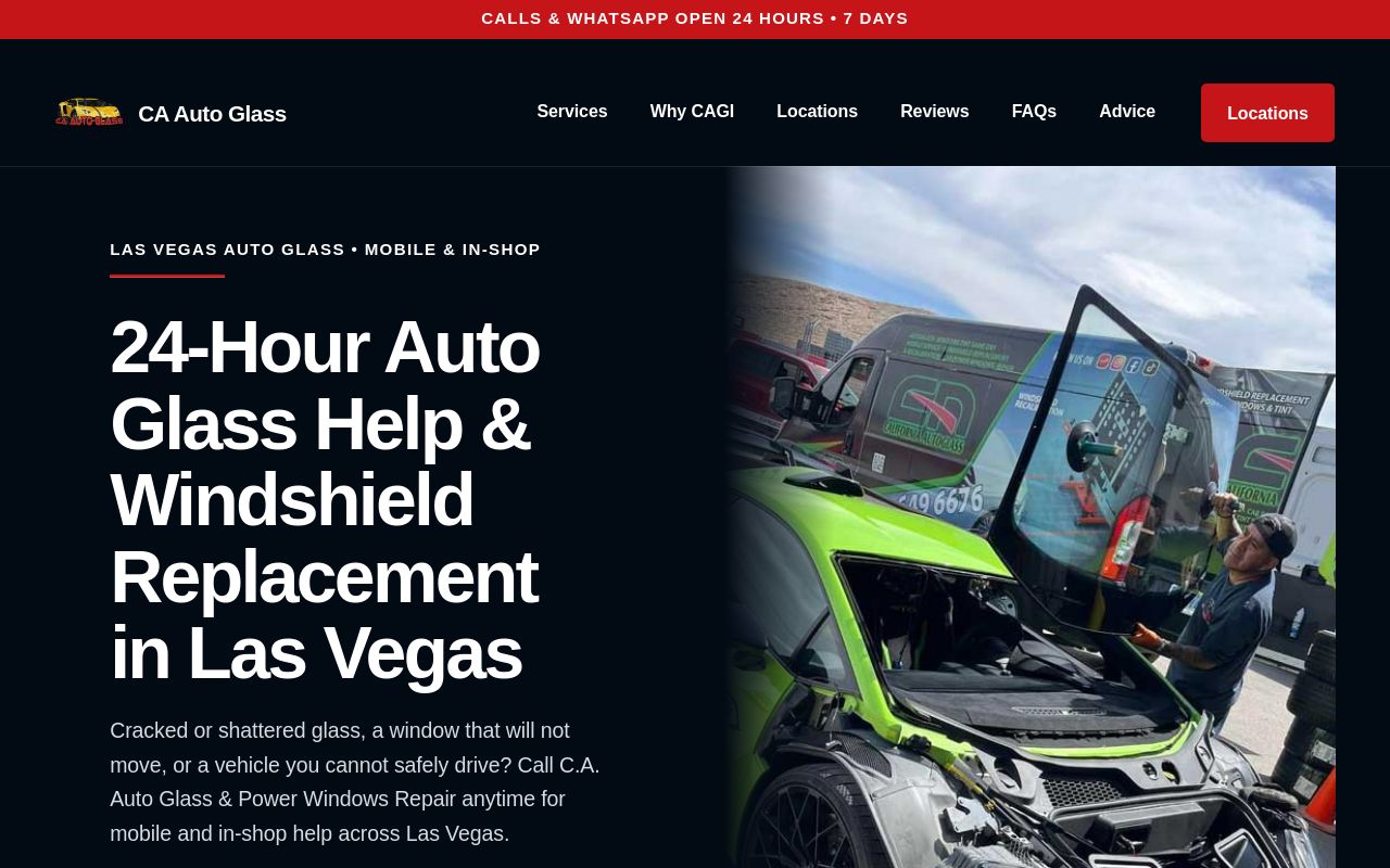 Homepage of California Auto Glass Inc's website