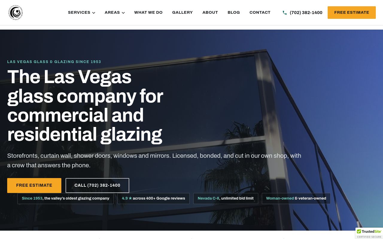 Homepage of Silver State Glass & Mirror Co's website