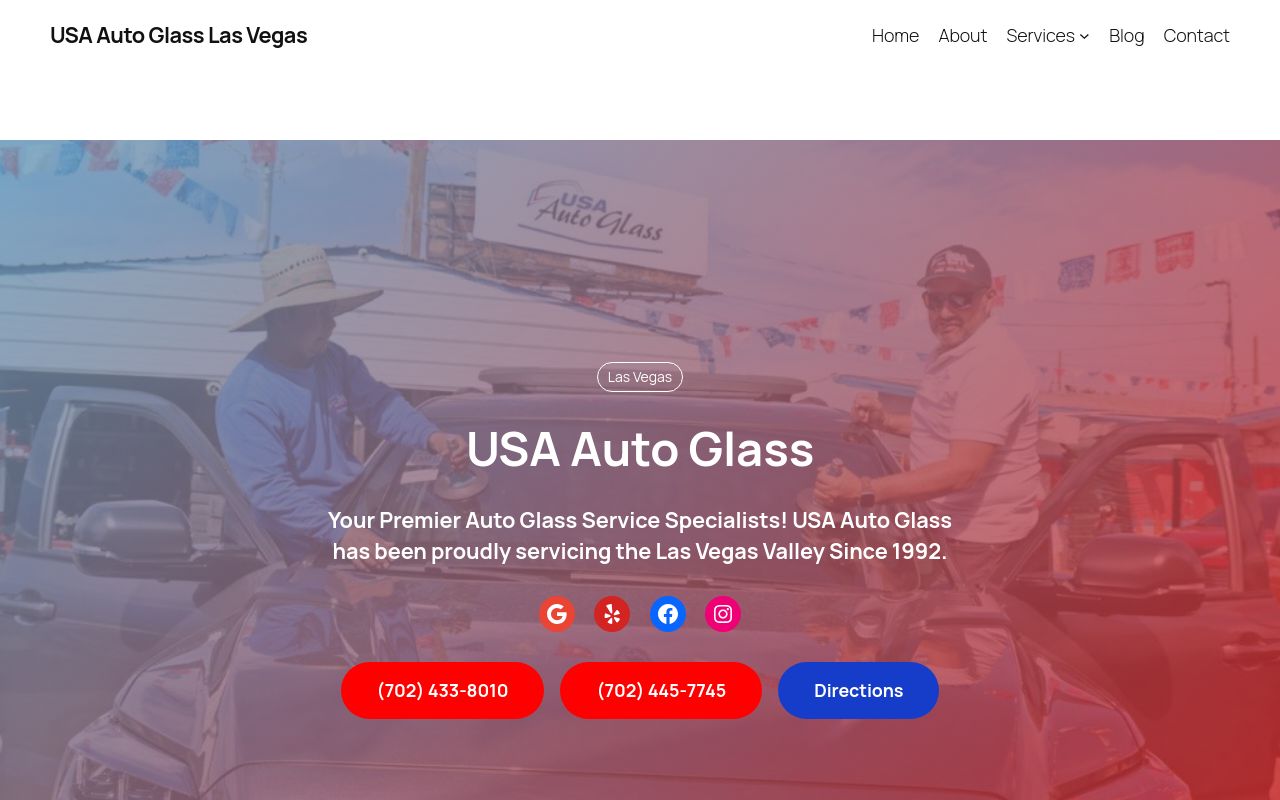 Homepage of USA Auto Glass's website