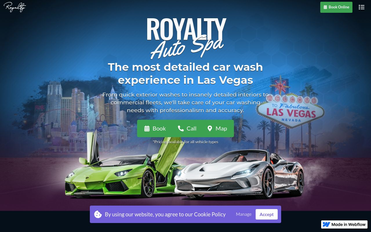 Homepage of Royalty Auto Spa's website