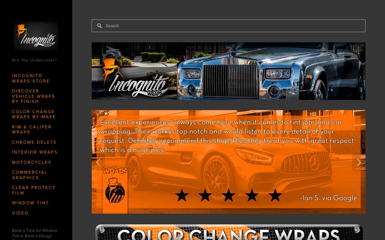 Homepage of Incognito Car Wraps's website