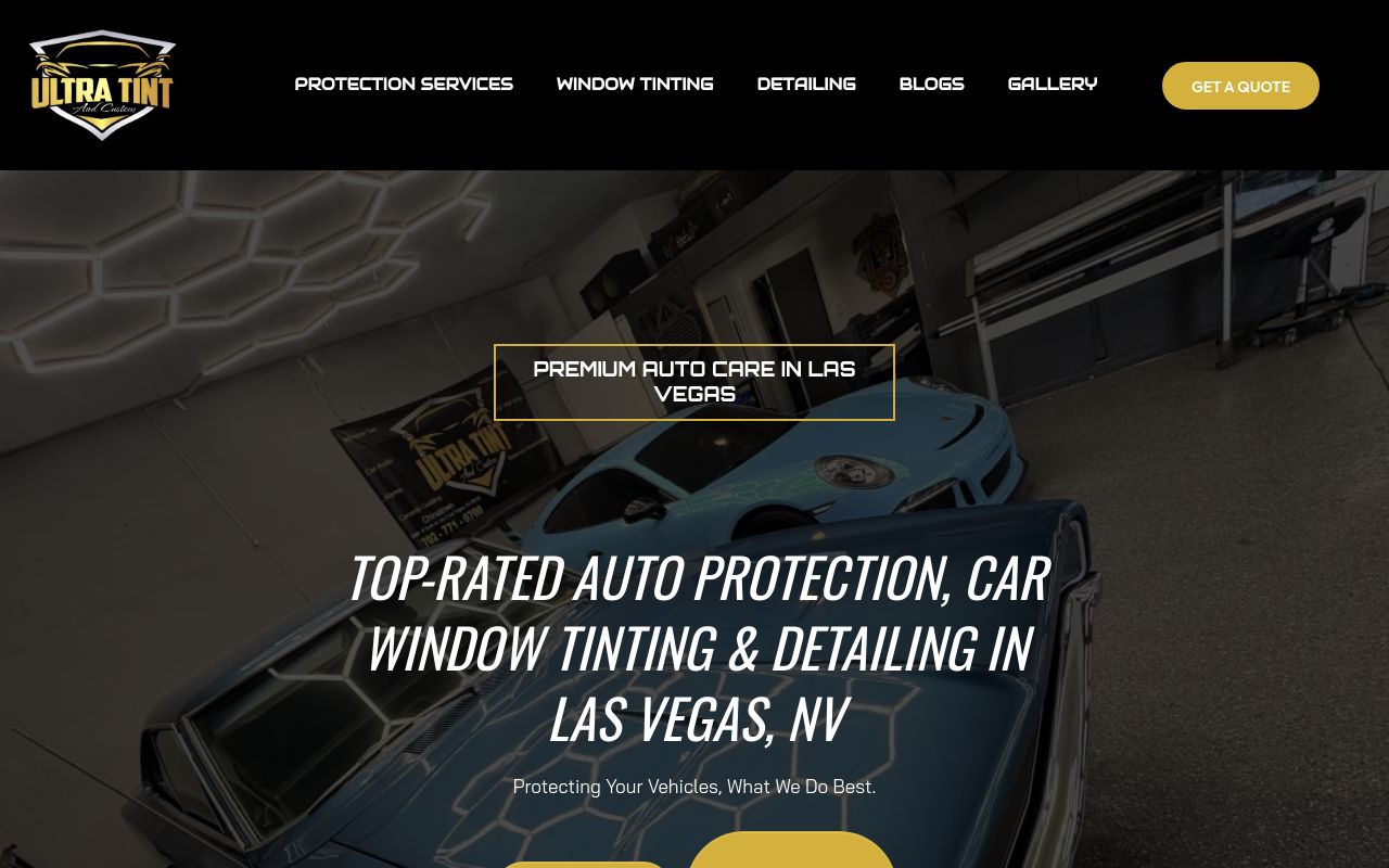 Homepage of Ultra Window Tint & Custom's website