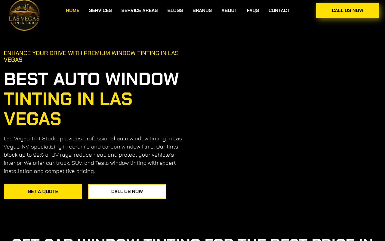 Homepage of Las Vegas Tint Studio's website
