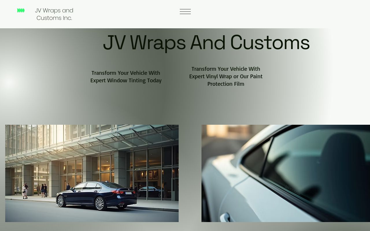 Homepage of JV Wraps and Customs's website