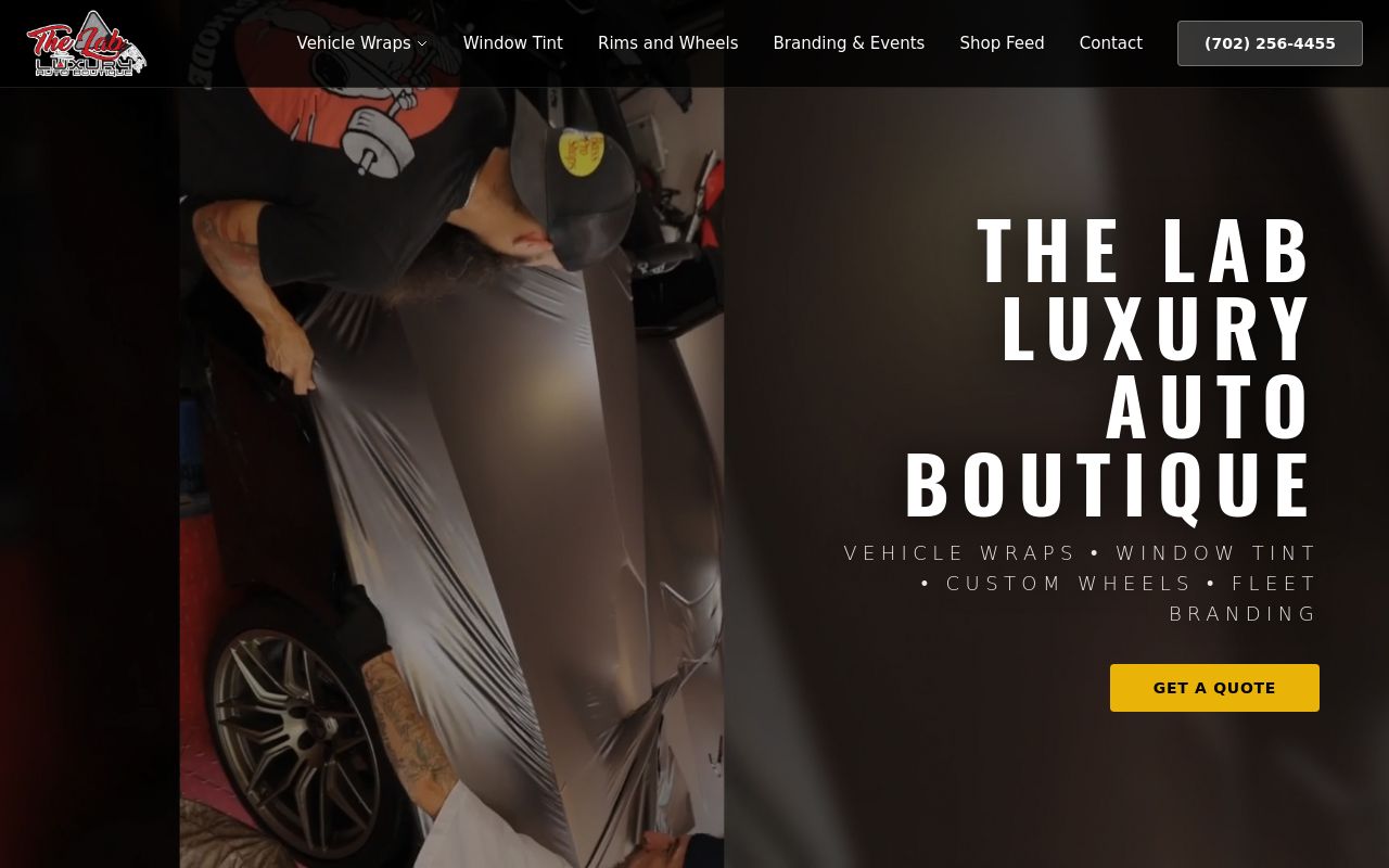 Homepage of The L.A.B Tint and Wraps's website