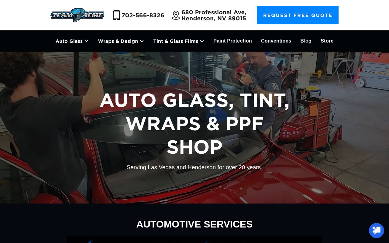 Homepage of Team Acme Inc.'s website