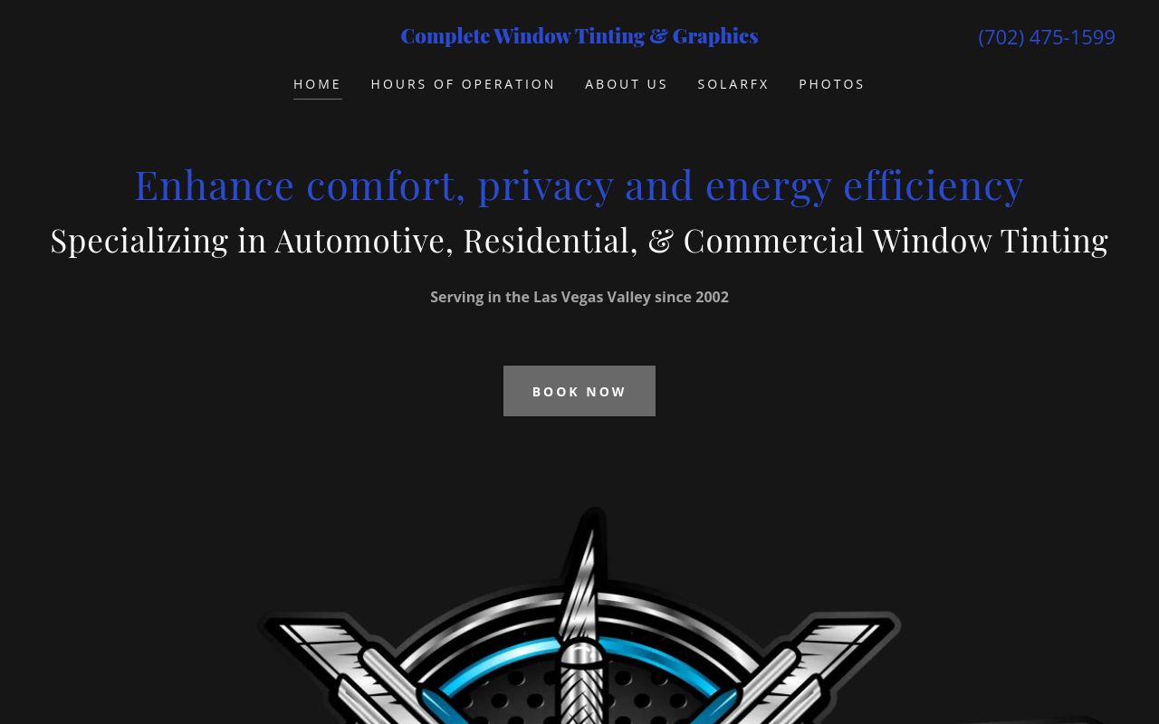 Homepage of Complete Window Tinting & Graphics's website