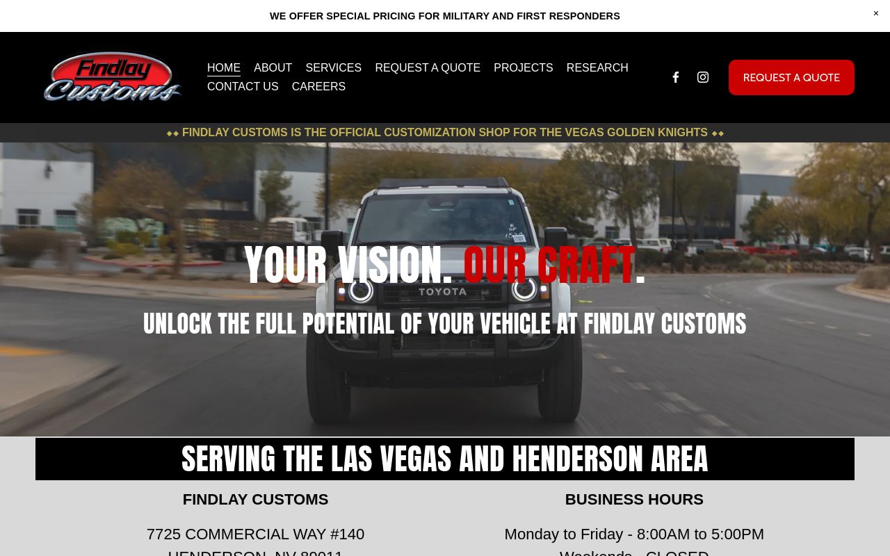 Homepage of Findlay Customs's website