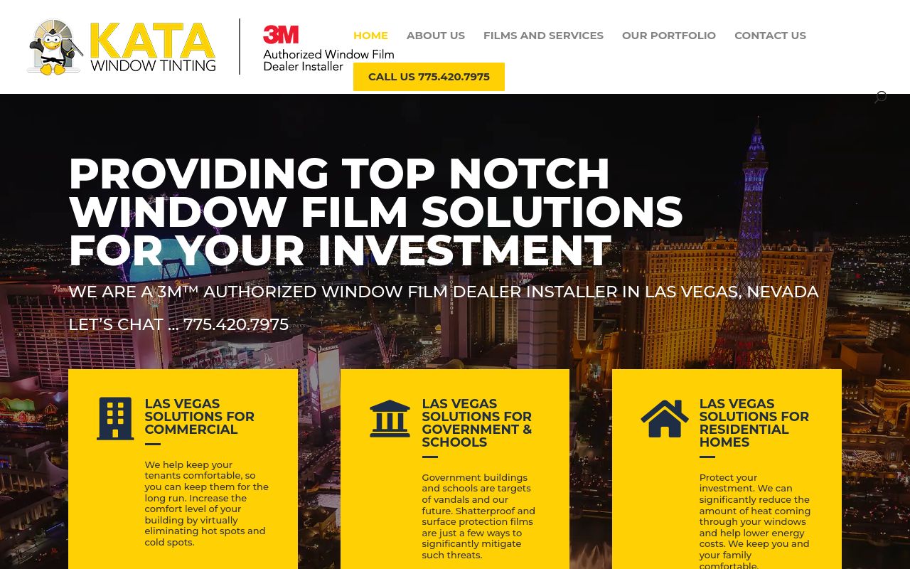 Homepage of Kata Window Tinting's website