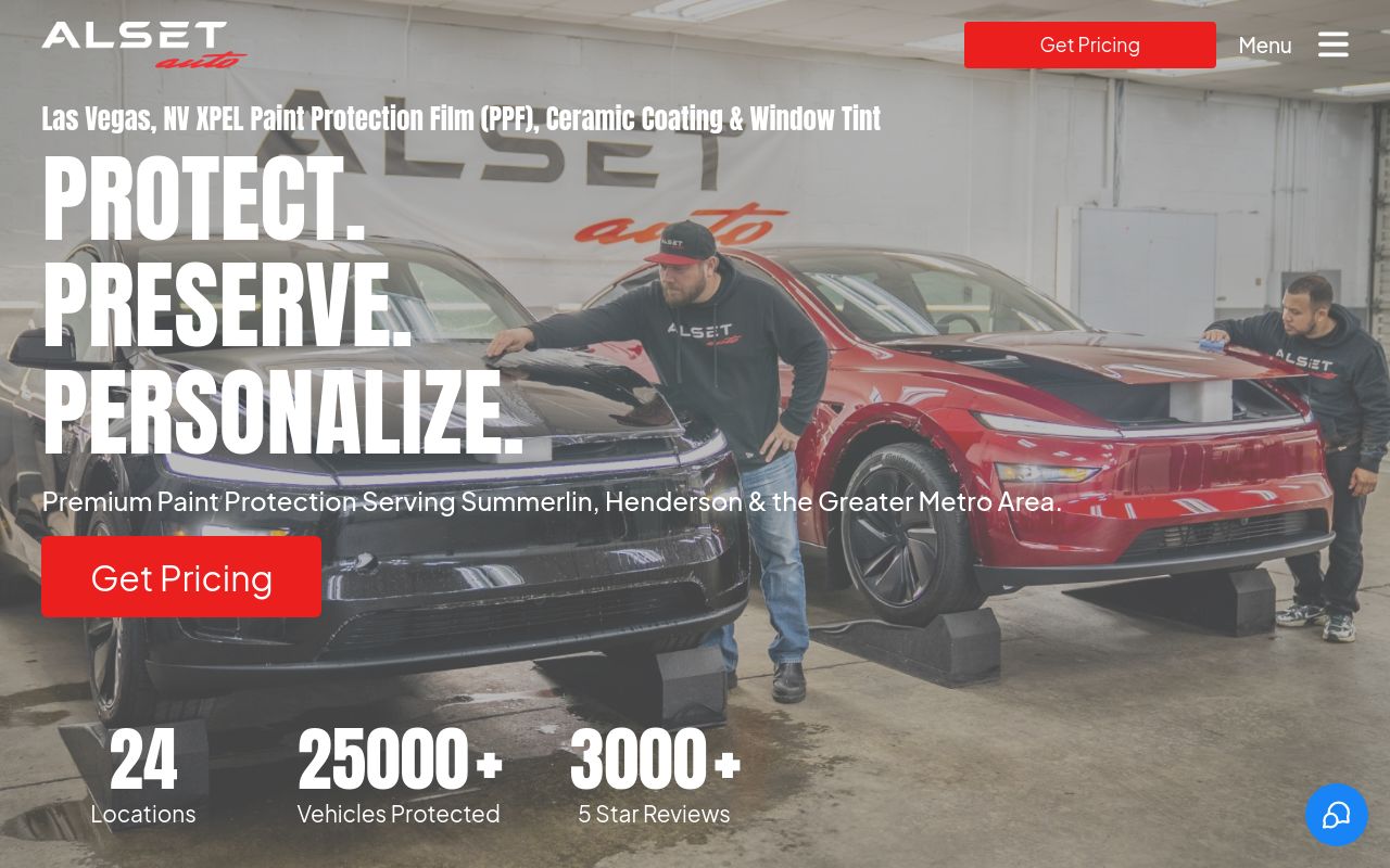 Homepage of ALSET Auto Las Vegas's website