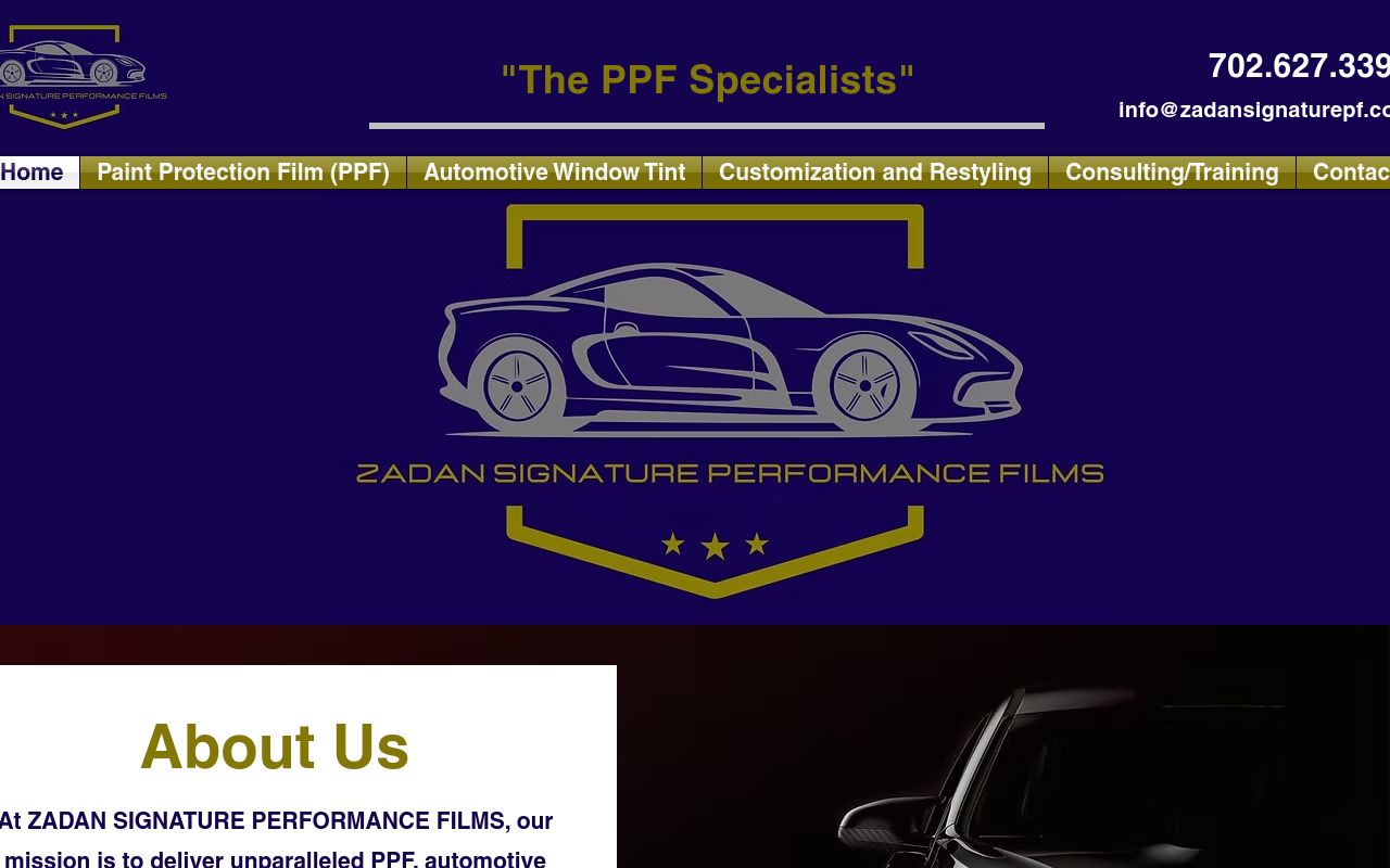 Homepage of Zadan Signature Performance Films's website