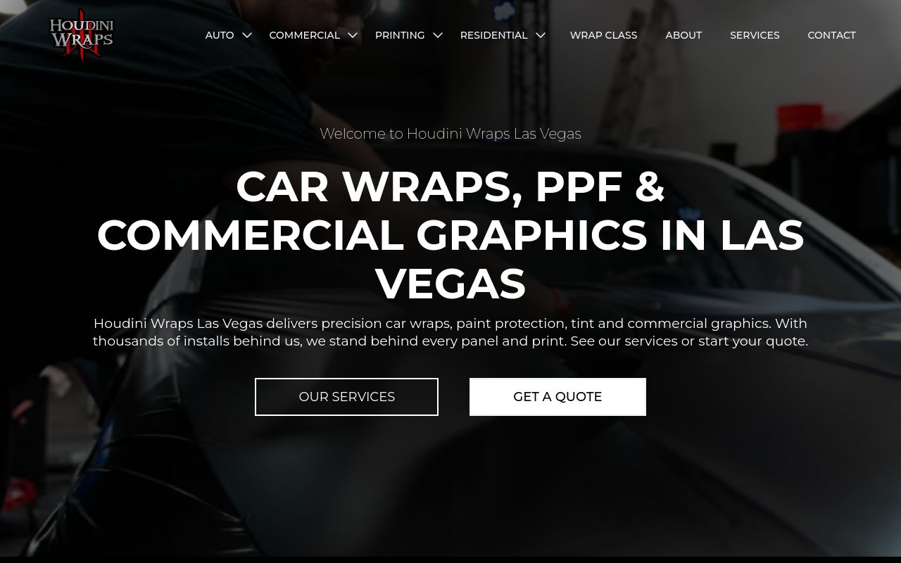 Homepage of Houdini Wraps's website