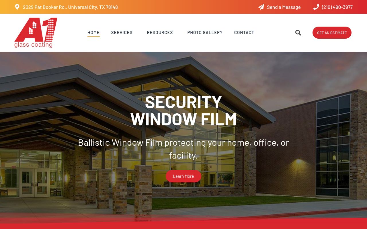 Homepage of A1 Glass Coating's website