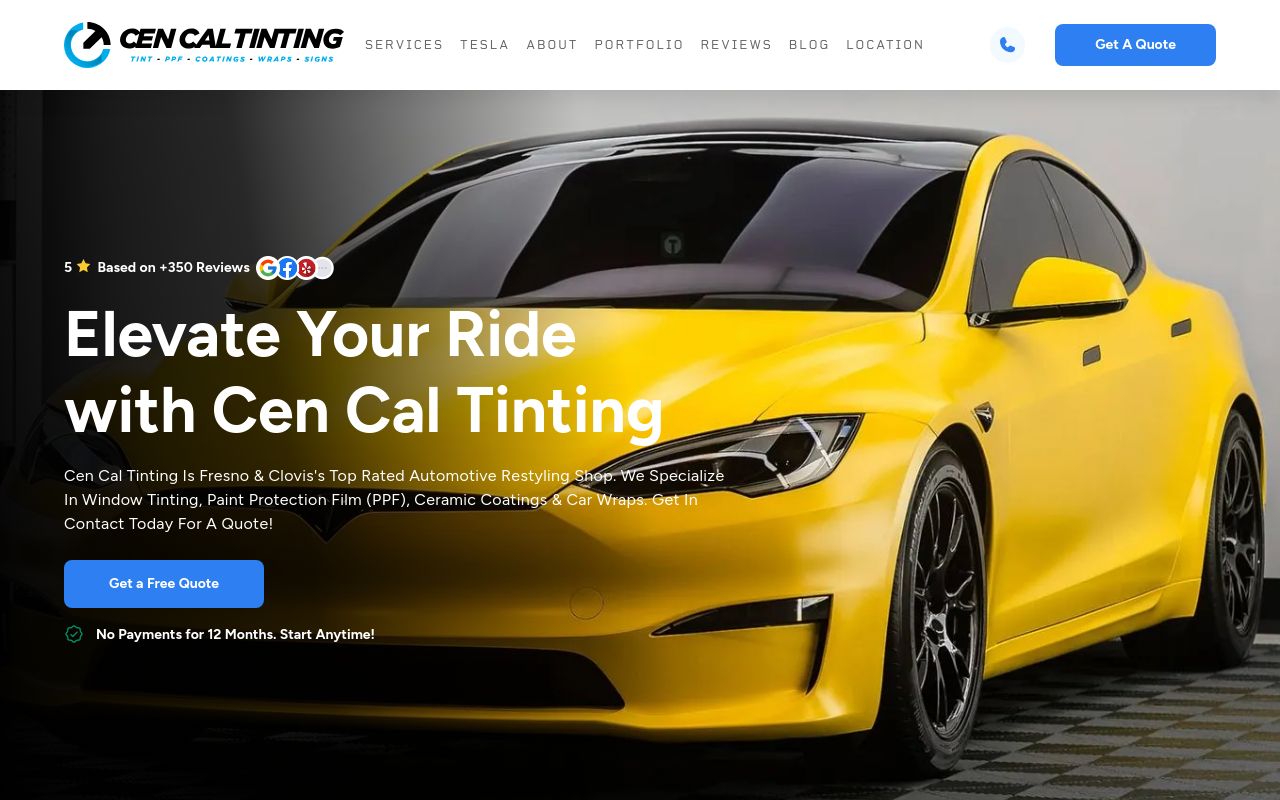 Homepage of Cen Cal Tinting | Paint Protection Film | Wraps | Ceramic Coating's website