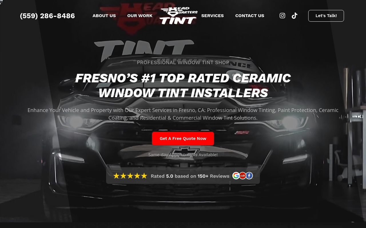 Homepage of Headquarters window Tint's website