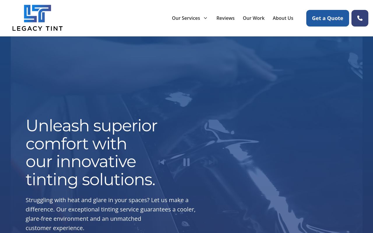 Homepage of Legacy Tint LLC's website