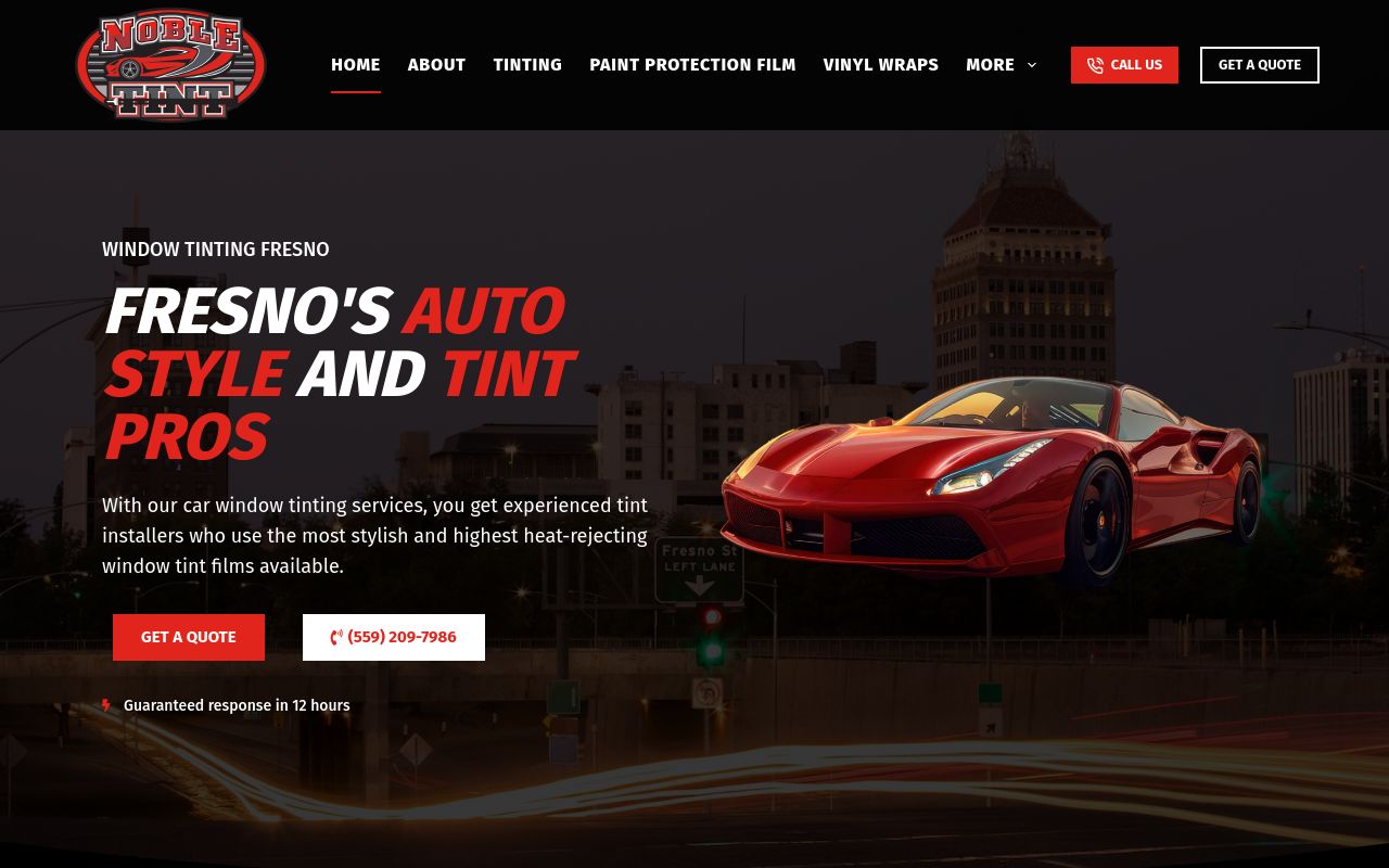 Homepage of Noble Tint Fresno's website
