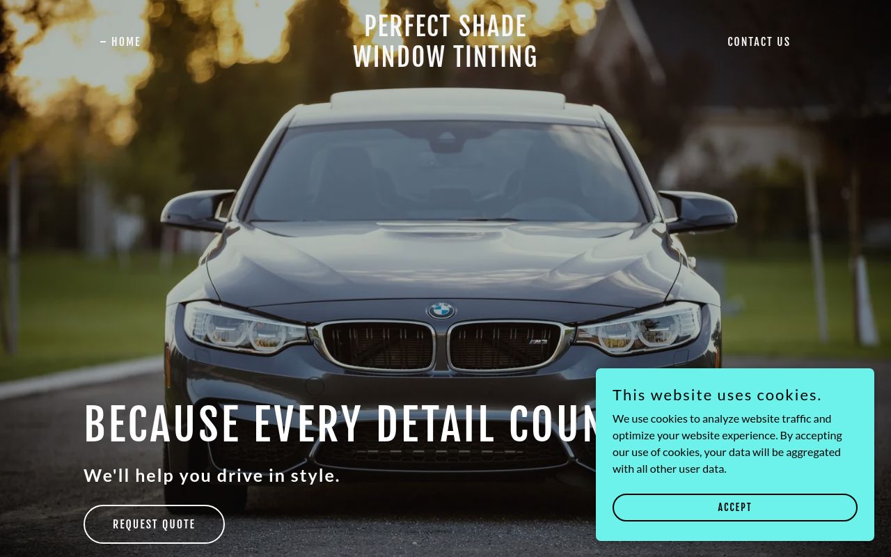 Homepage of Perfect Shade Window Tinting's website